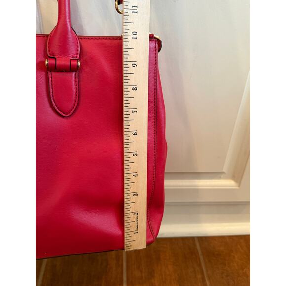 Lauren Ralph Lauren Red Newbury Double Zip Satchel Handbag Purse - Picture 7 of 15